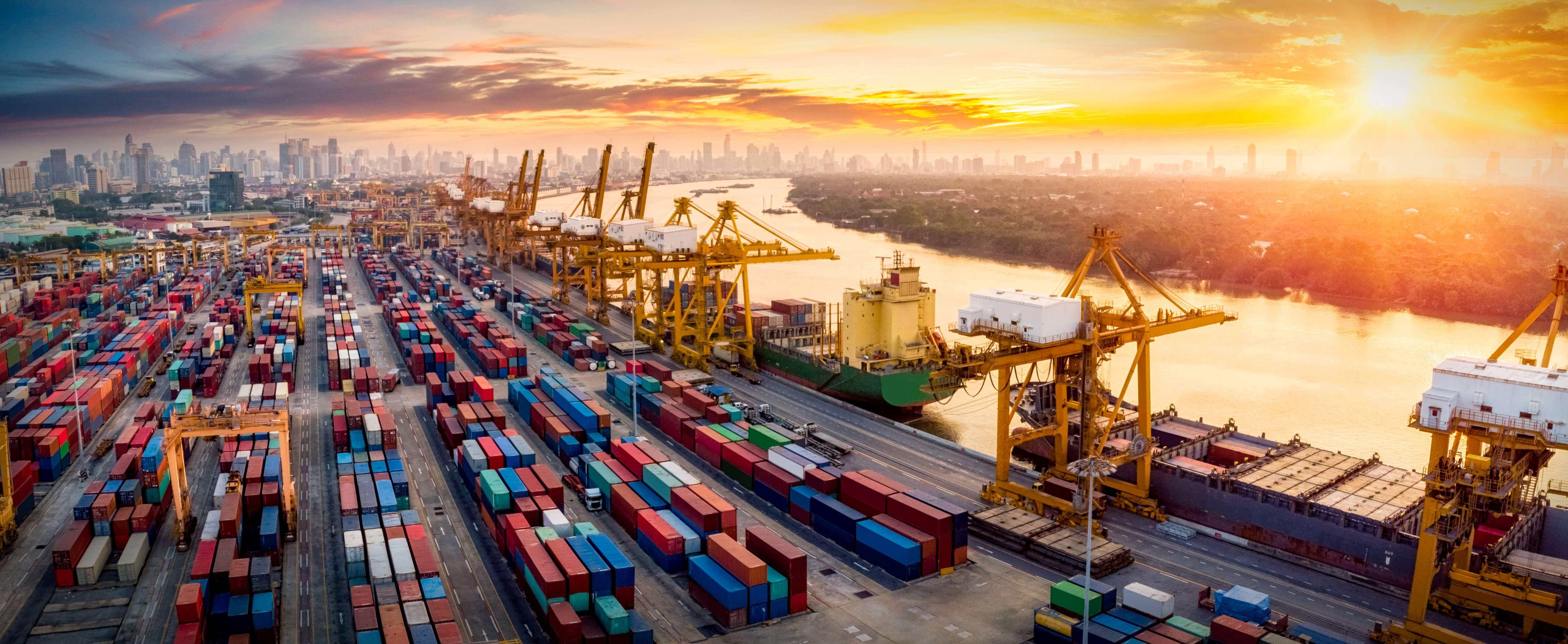 Image of Cargo Ship and Port. Adobe stock photo.